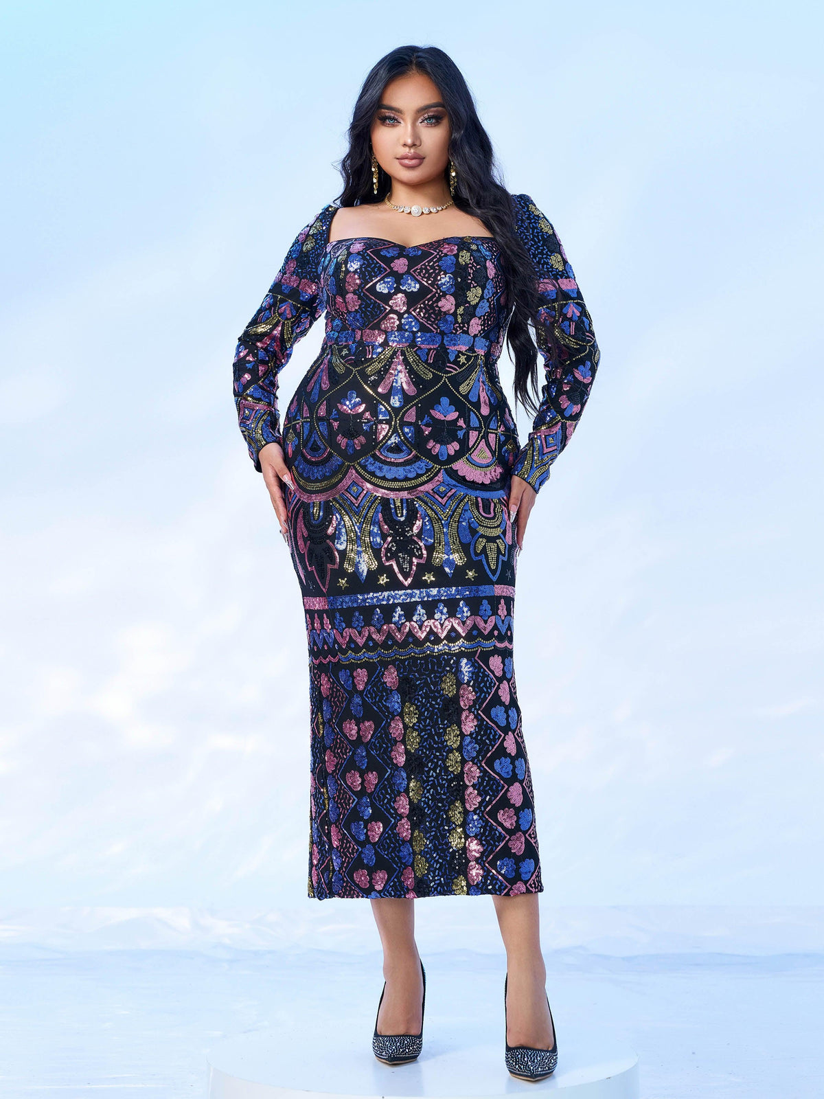 Nella | Women's Plus Size Sequin Split Midi Dress