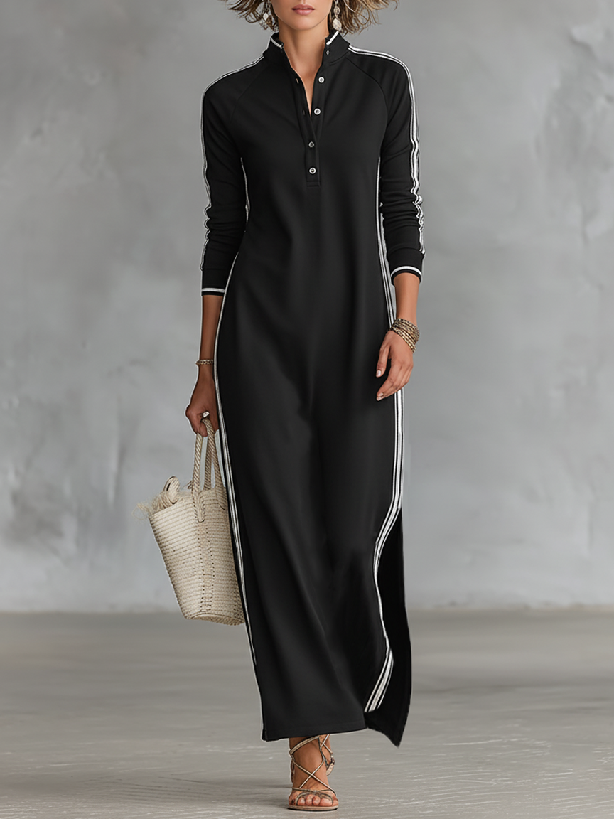 Ingrid | Women's Minimalist Button-Down Collar Maxi Dress