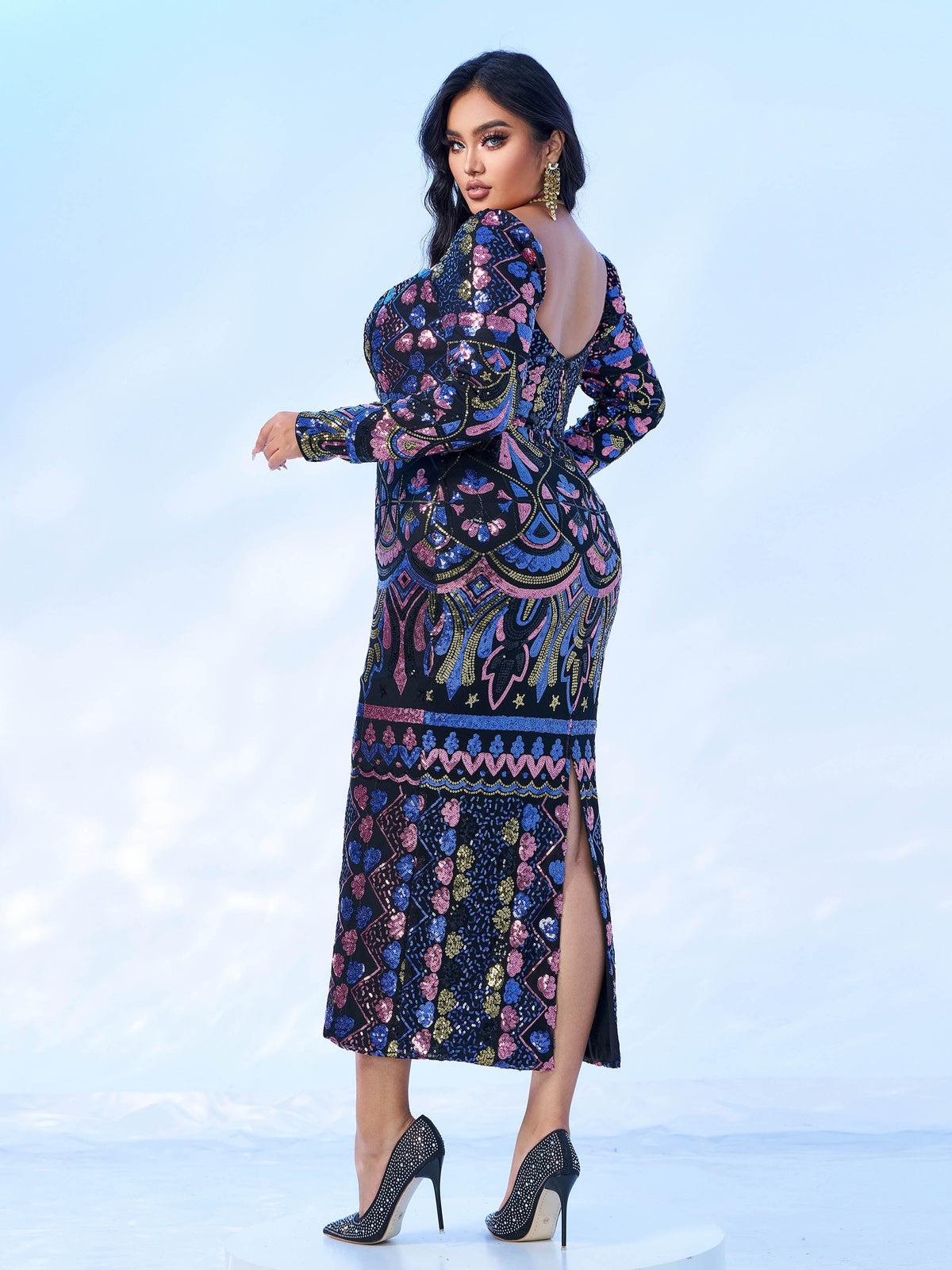 Nella | Women's Plus Size Sequin Split Midi Dress