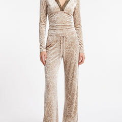 Petra Women's Leopard Print Velvet Two-Piece Set