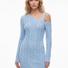 Rosemary women's asymmetric cold-shoulder cable knit sweater dress in light blue