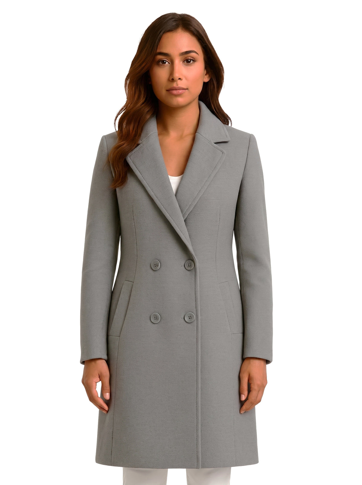 Sybil Women's Double-Button Trench Coat in grey