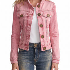 Virginia Women's Cropped Denim Jacket in pink washed denim