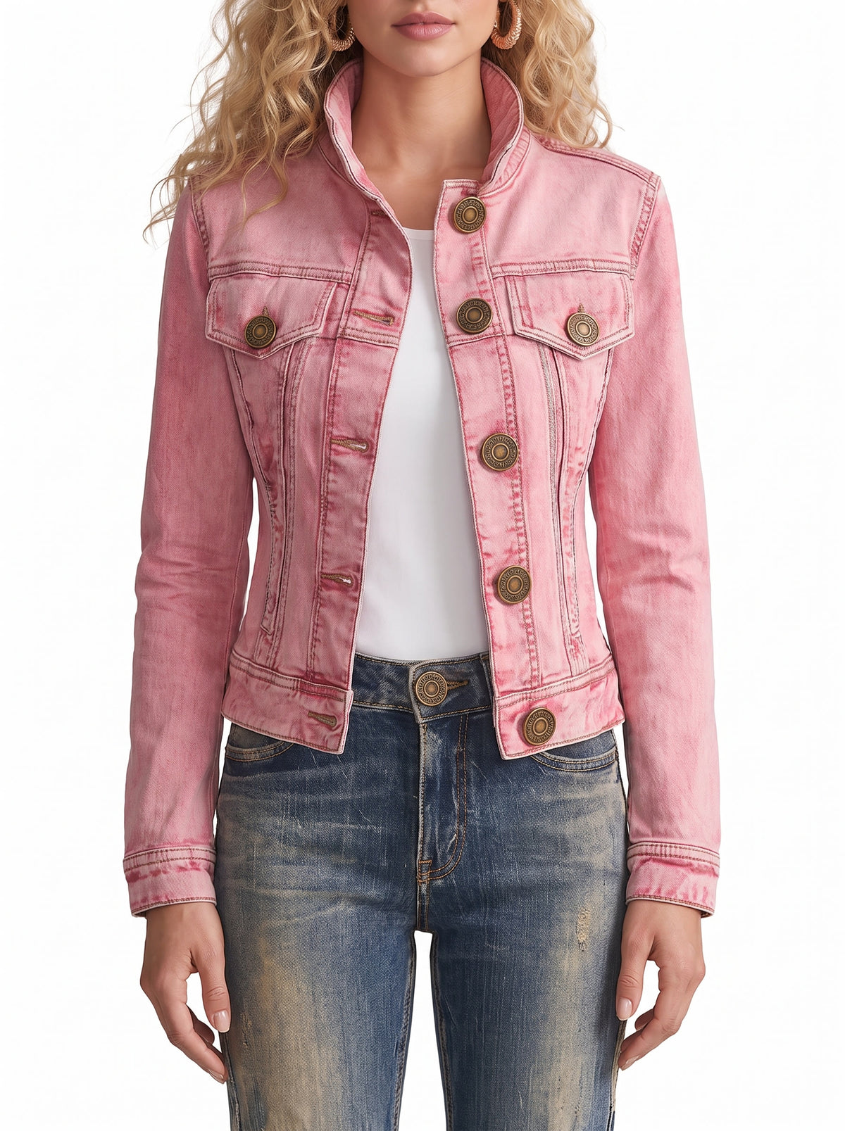 Virginia Women's Cropped Denim Jacket in pink washed denim