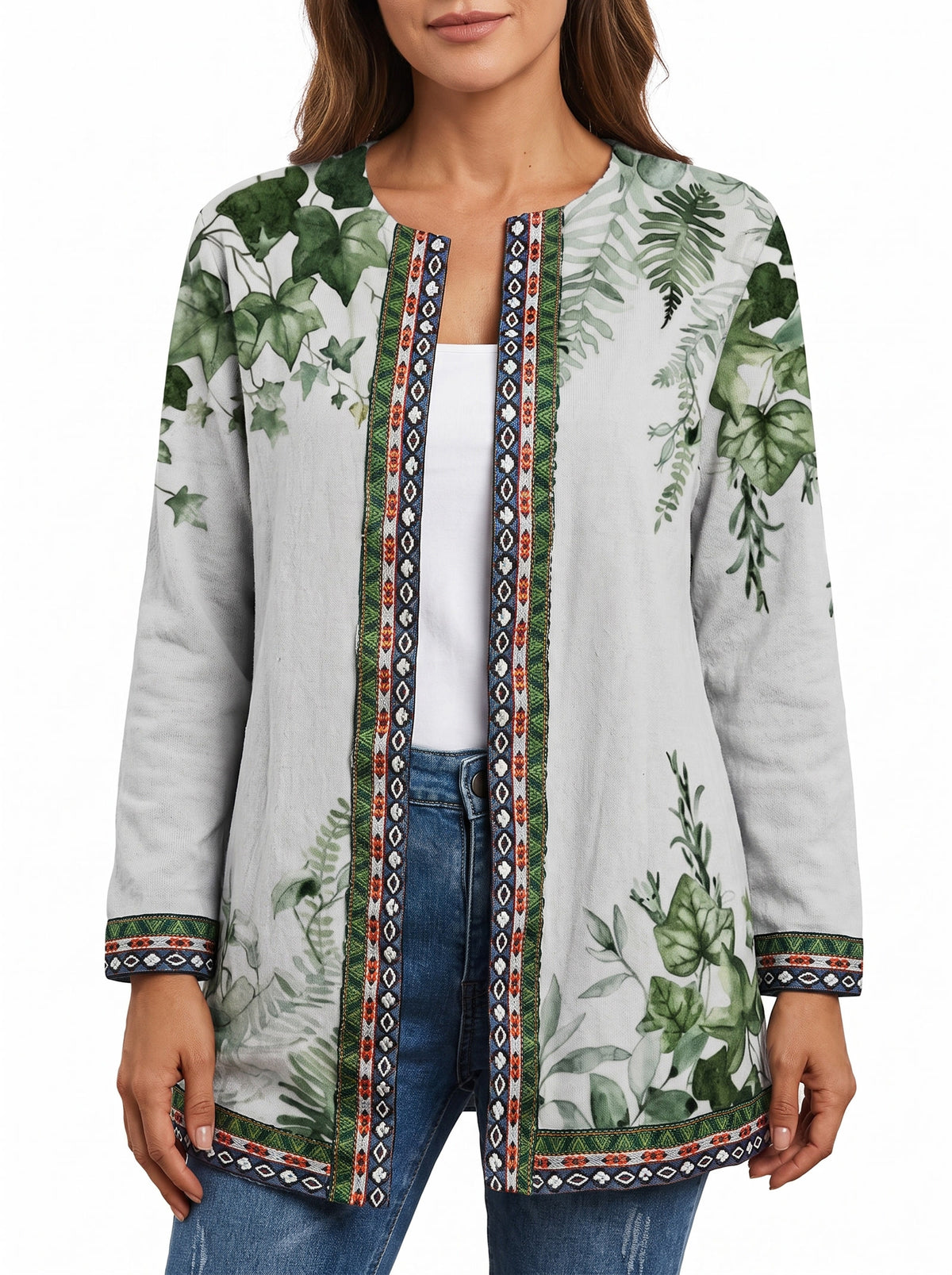 Wilhelmina Women's Botanical Print Open-Front Cardigan