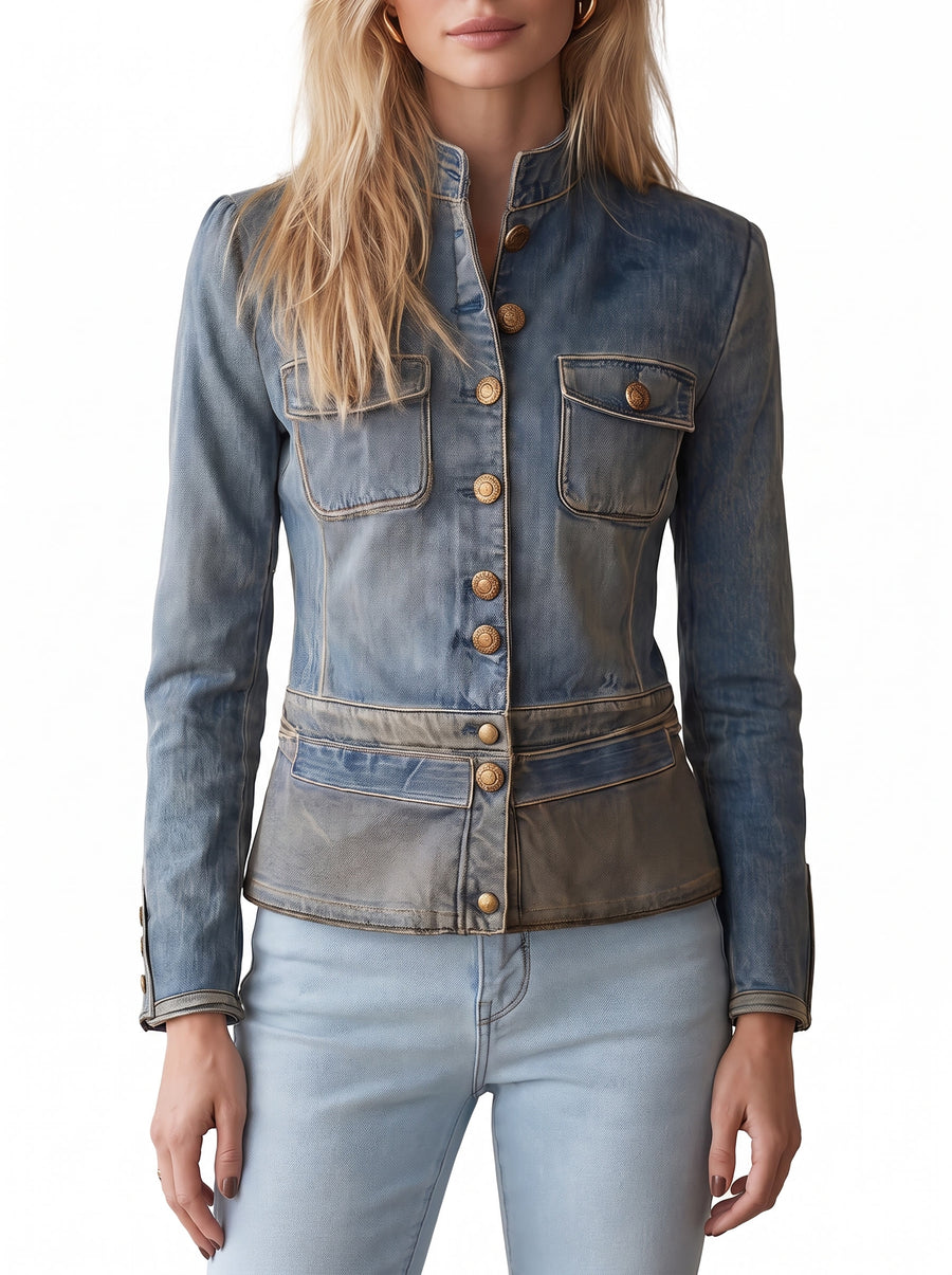 Yvonne Women's Tailored Military Denim Jacket
