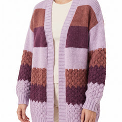 Verna Women's Oversized Chunky Knit Cardigan in purple colour-block chunky knit