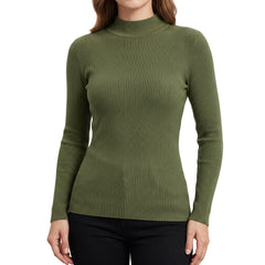 Women's ribbed mock-neck top in military green