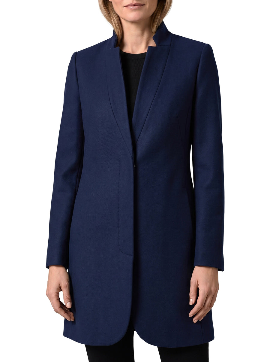 Ramona-Hazel Women's Longline Tailored Blazer Coat in navy blue