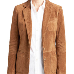 Cordelia-Clara women's soft suede-touch tailored blazer in cognac brown