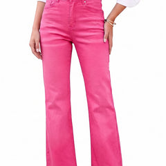 Women's high-rise wide leg flare jeans in hot pink