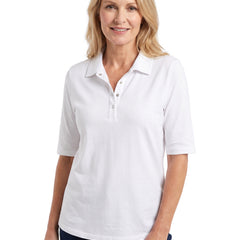 Women's white polo collar cotton henley top