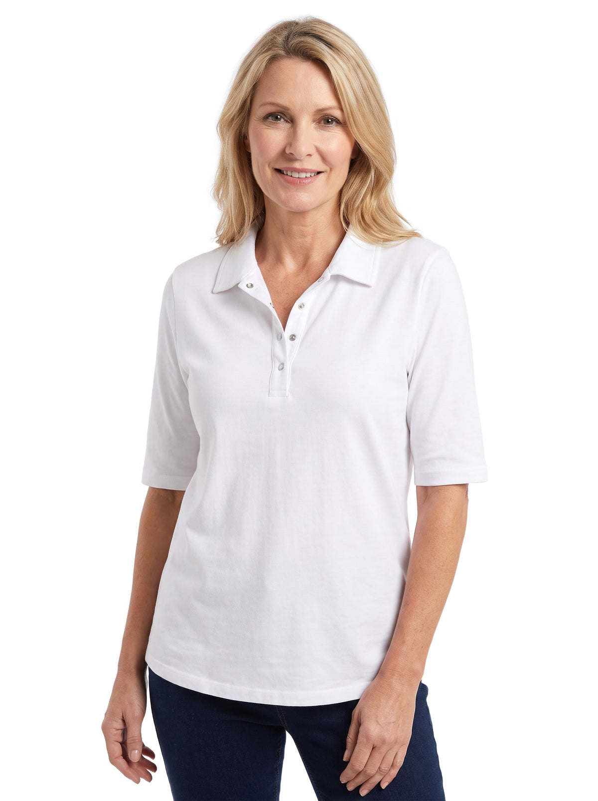 Women's white polo collar cotton henley top