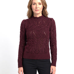 Women's wine red cut-out textured knit sweater dress