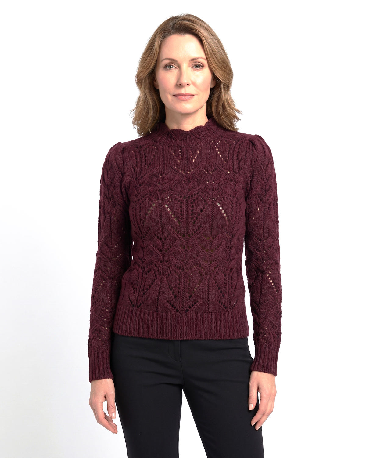 Women's wine red cut-out textured knit sweater dress