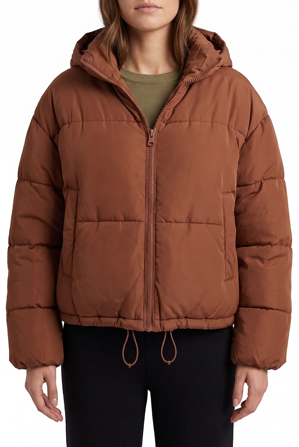 Aurelia-Harriet Women's Cropped Hooded Puffer Jacket in brown