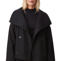 Harriet-Irene Women's Cropped Double-Breasted Trench Coat in black