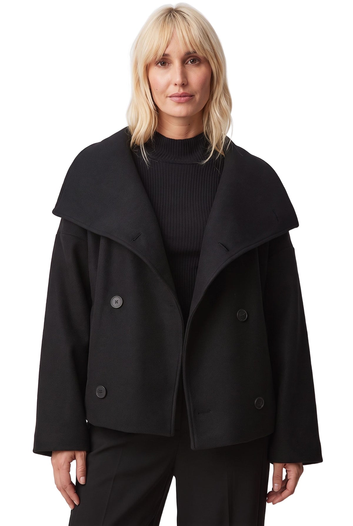 Harriet-Irene Women's Cropped Double-Breasted Trench Coat in black