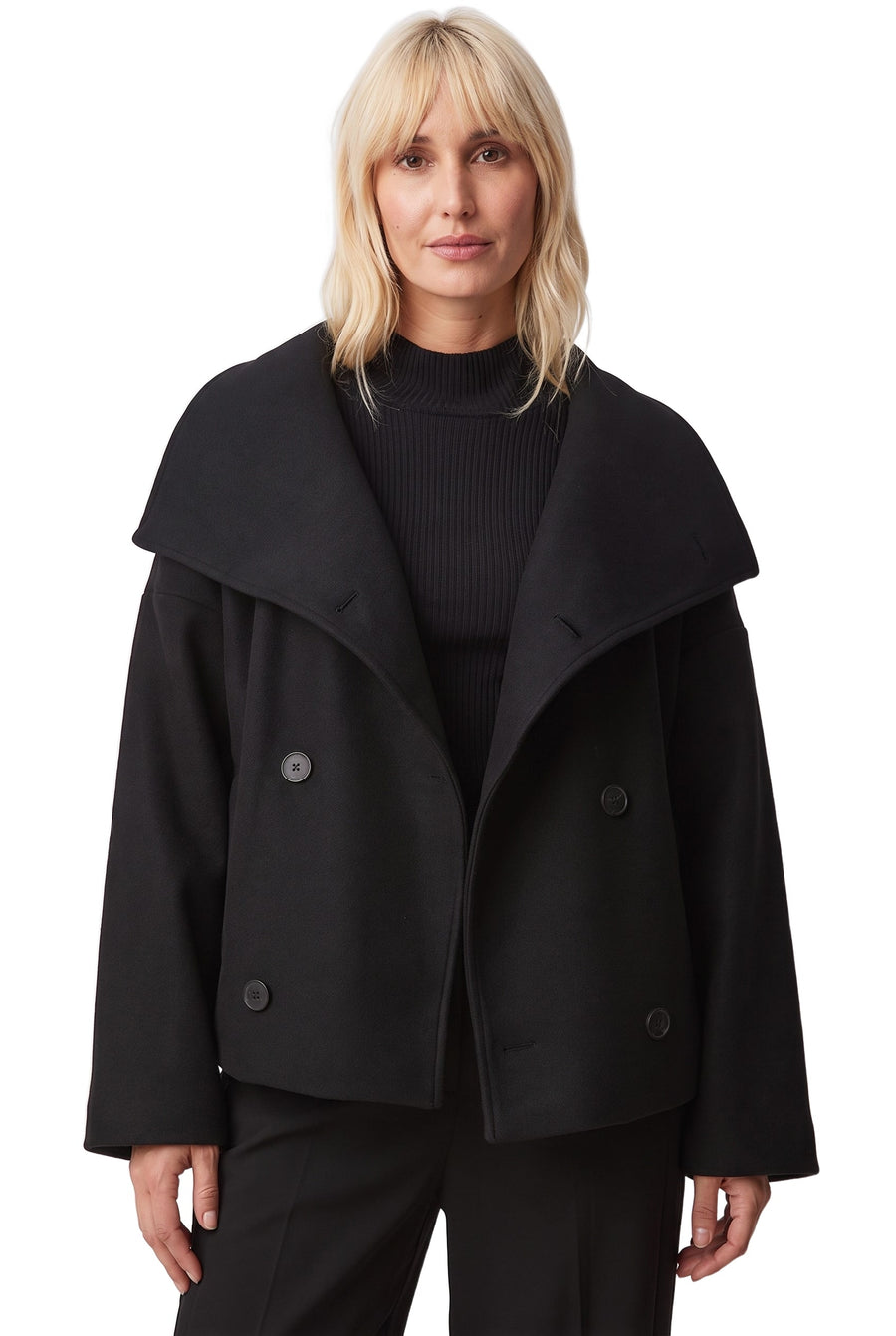 Harriet-Irene Women's Cropped Double-Breasted Trench Coat in black