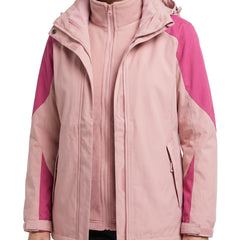 Women's two-in-one denim-style softshell jacket with removable fleece in pink