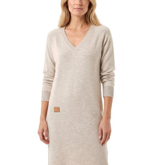 Thelma Women's Relaxed V-Neck Knit Sweater Dress in beige