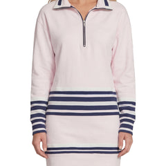 Women's half-zip striped sweatshirt mini dress in blush pink