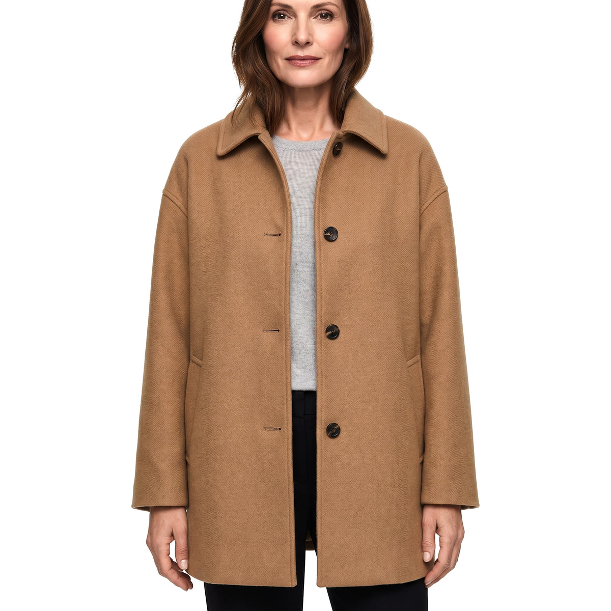 Matilda-Bridget Women's Button-Front Wool Trench Coat in khaki