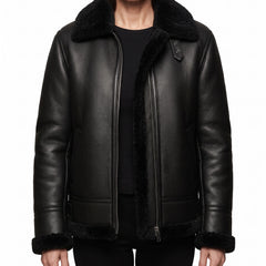 Women's black faux shearling aviator biker jacket