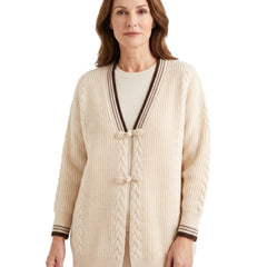 Blanche-Minerva Women's Chunky Cable-Knit Cardigan with Knot Closures