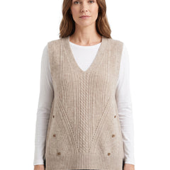 Violet-Nora Women's Cable-Knit Long Vest with Side Button Placket