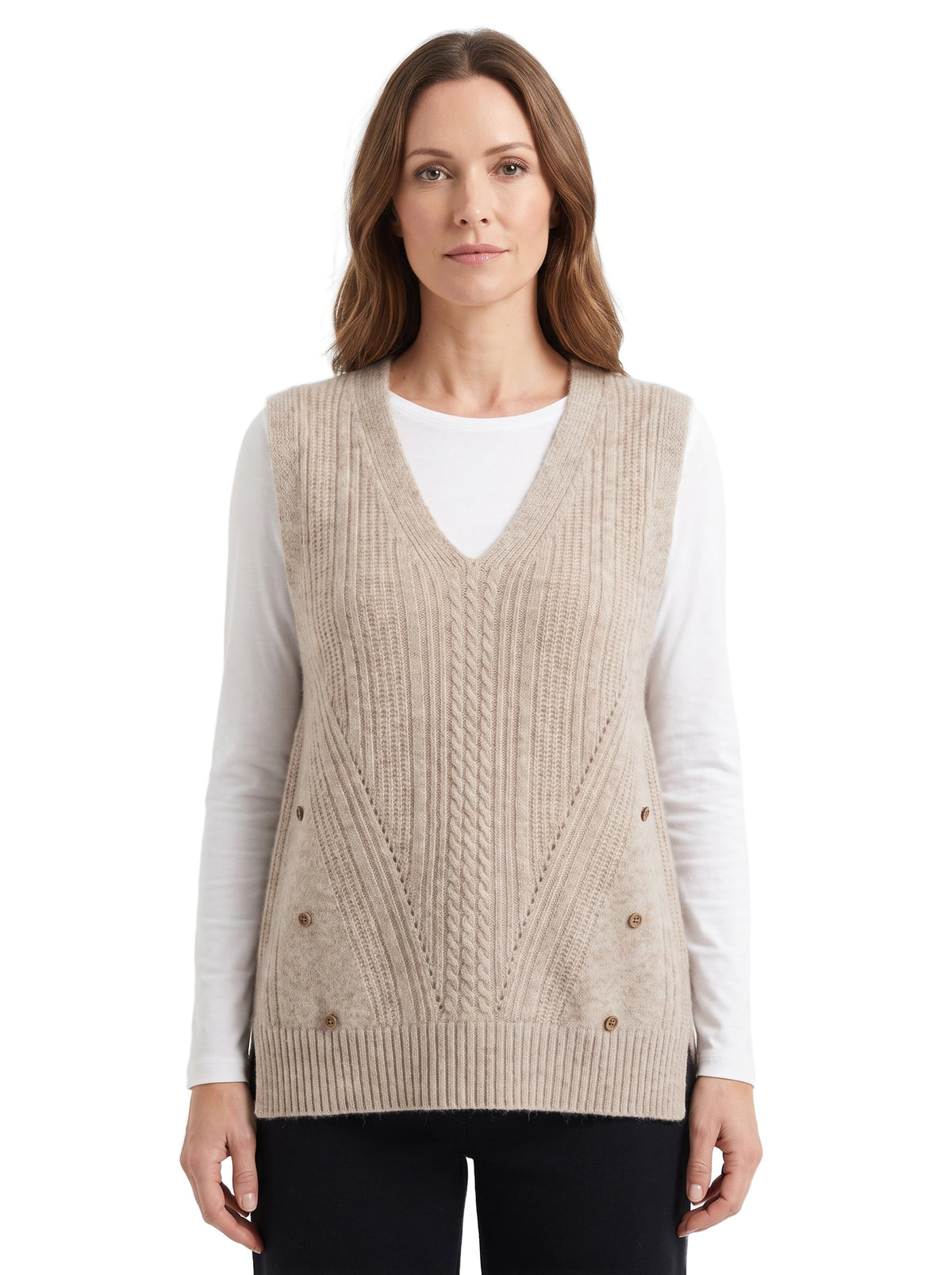 Violet-Nora Women's Cable-Knit Long Vest with Side Button Placket