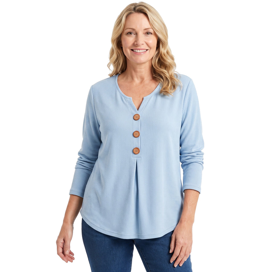 Meredith-Greta Women's V-Neck Knit Tunic Blouse in Blue