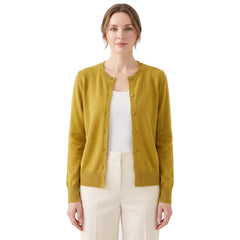 Alma Women's Fine-Knit Button-Front Cardigan in Mustard Yellow