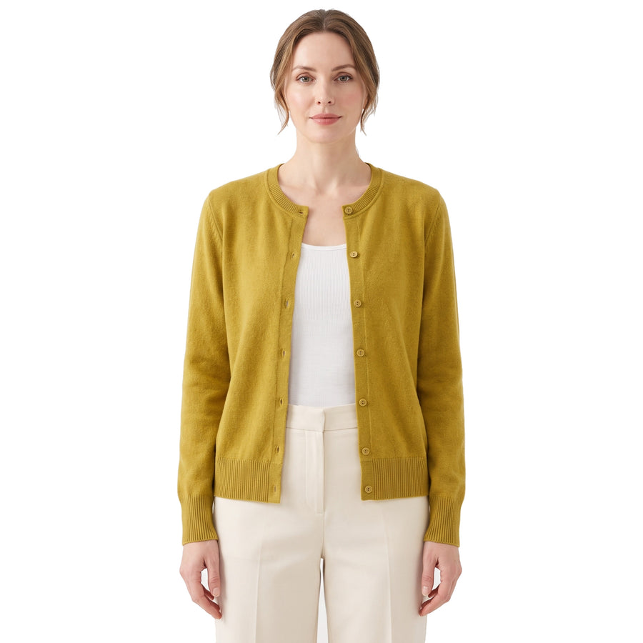 Alma Women's Fine-Knit Button-Front Cardigan in Mustard Yellow