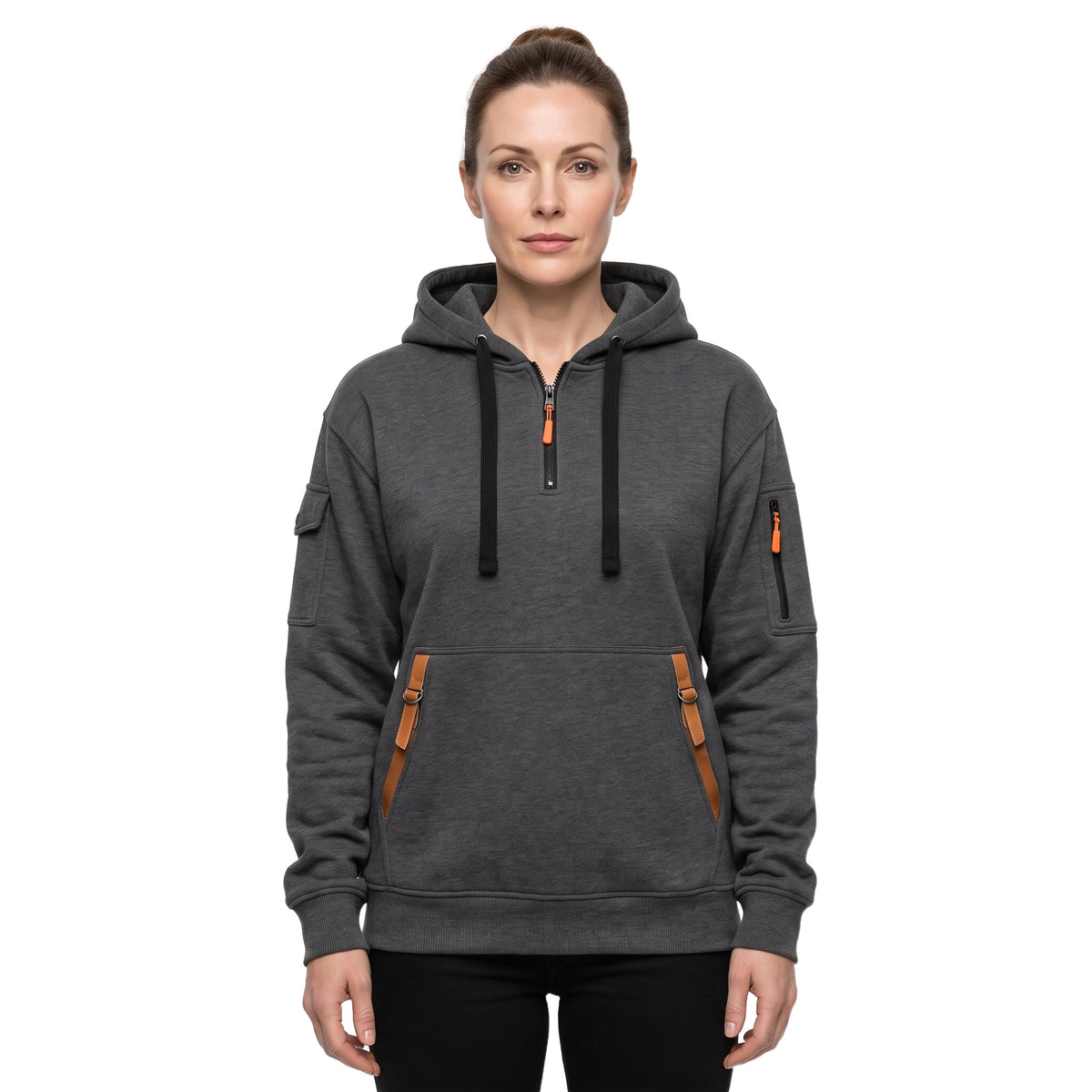 Mabel Women's Oversized Utility Half-Zip Hoodie in Dark Gray