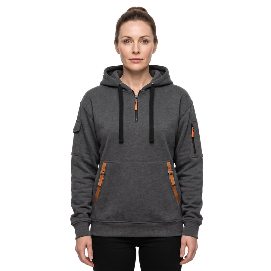 Mabel Women's Oversized Utility Half-Zip Hoodie in Dark Gray