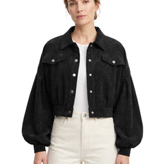 Celeste | Women's Corduroy Lantern-Sleeve Crop Jacket