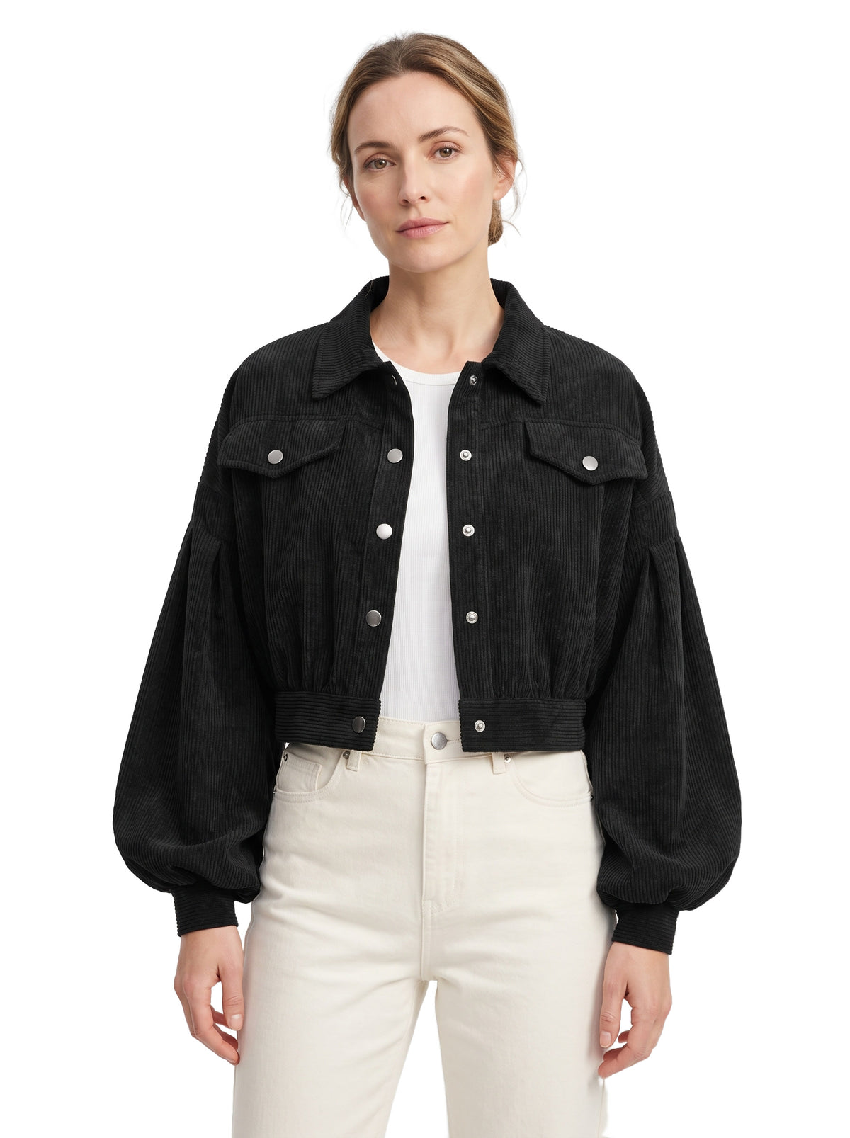 Celeste | Women's Corduroy Lantern-Sleeve Crop Jacket