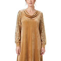 Clara Women's Cowl Neck Velvet Mini Dress in Gold
