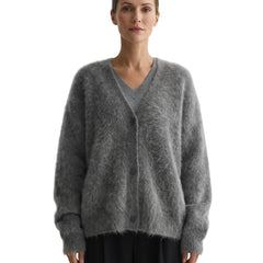 Colette Women's Relaxed-Fit Knit Cardigan in Dark Grey worn by a model