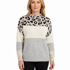 Cornelia Women's Panther-Print Longline Jumper in Grey