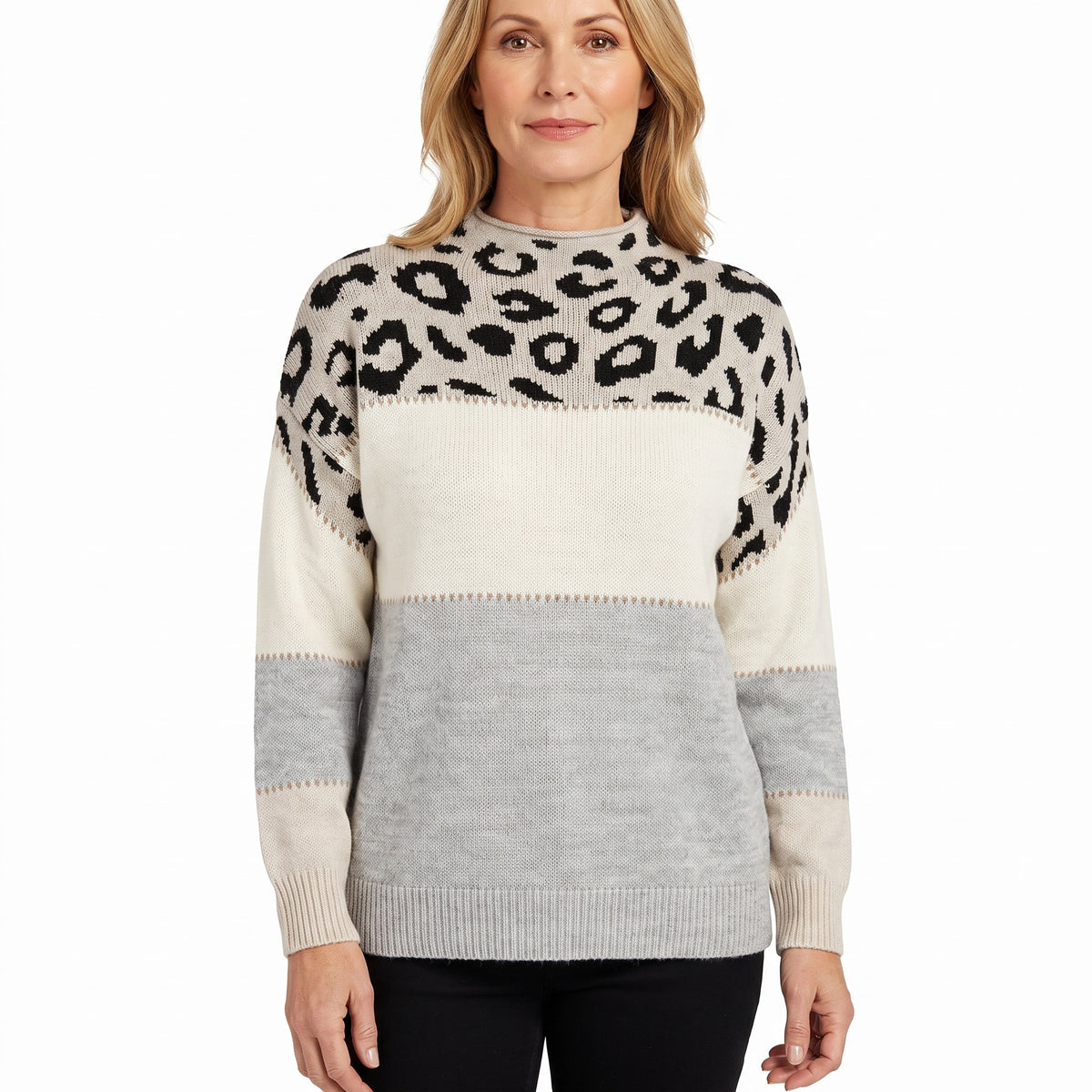 Cornelia Women's Panther-Print Longline Jumper in Grey