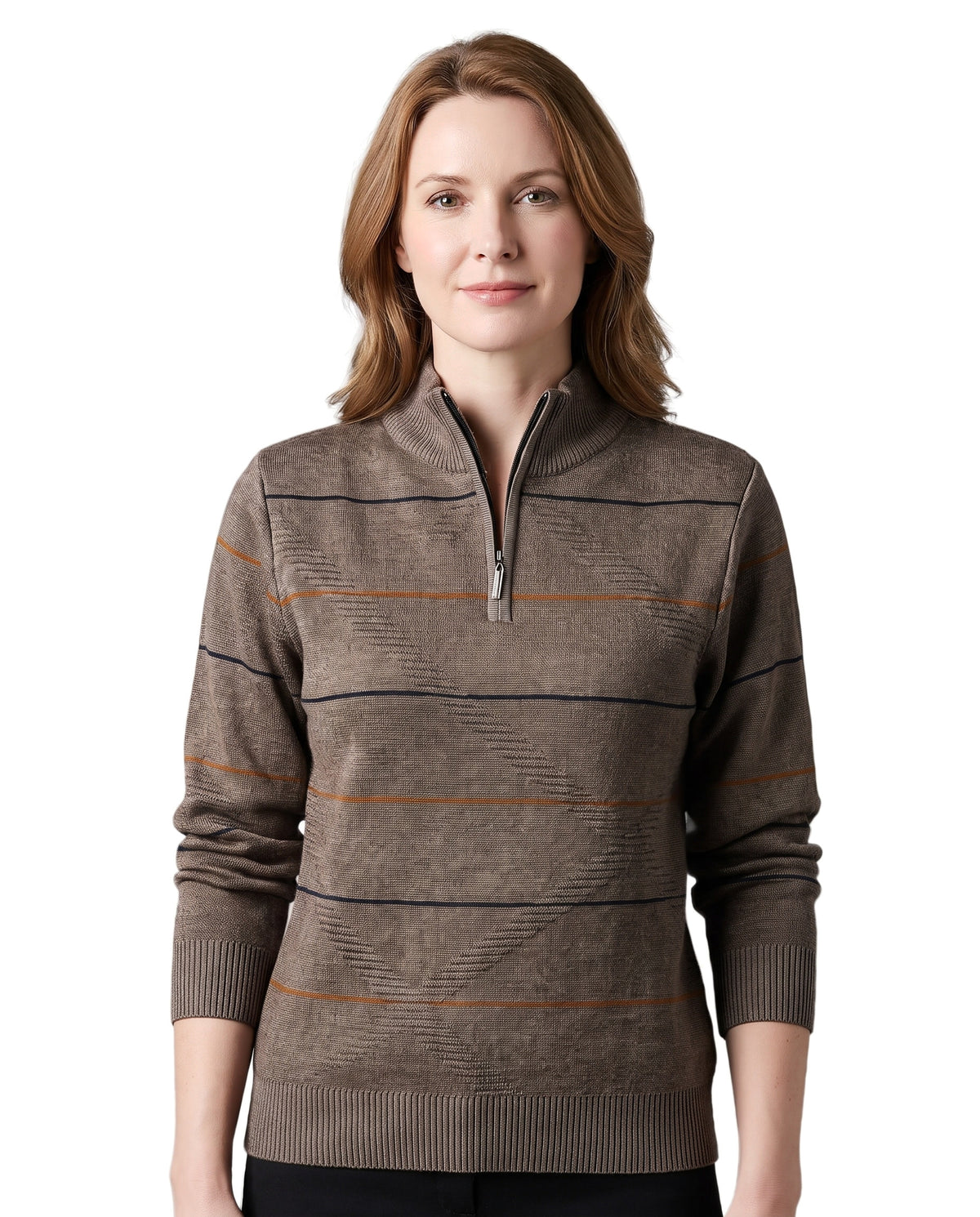 Ivy Women's Half-Zip Ribbed Knit Sweater in Camel