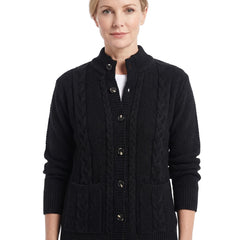 Frida Women's Chunky Knit Button-Front Cardigan in Black worn by a model