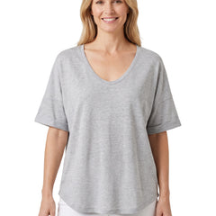 Regina-Isabelle Women's Oversized V-Neck Knit Top in Dark Grey worn by a model