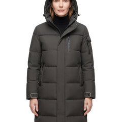 Georgia Women's Hooded Longline Winter Parka in grey worn by a model