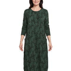 Renata Women's Relaxed-Fit Round-Neck Knit Midi Dress in Green worn by a model