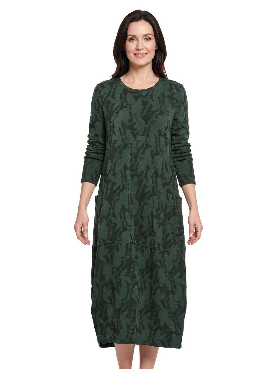 Renata Women's Relaxed-Fit Round-Neck Knit Midi Dress in Green worn by a model