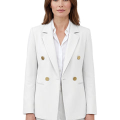Sigrid Women's Tailored Double-Breasted Blazer in White worn by a model