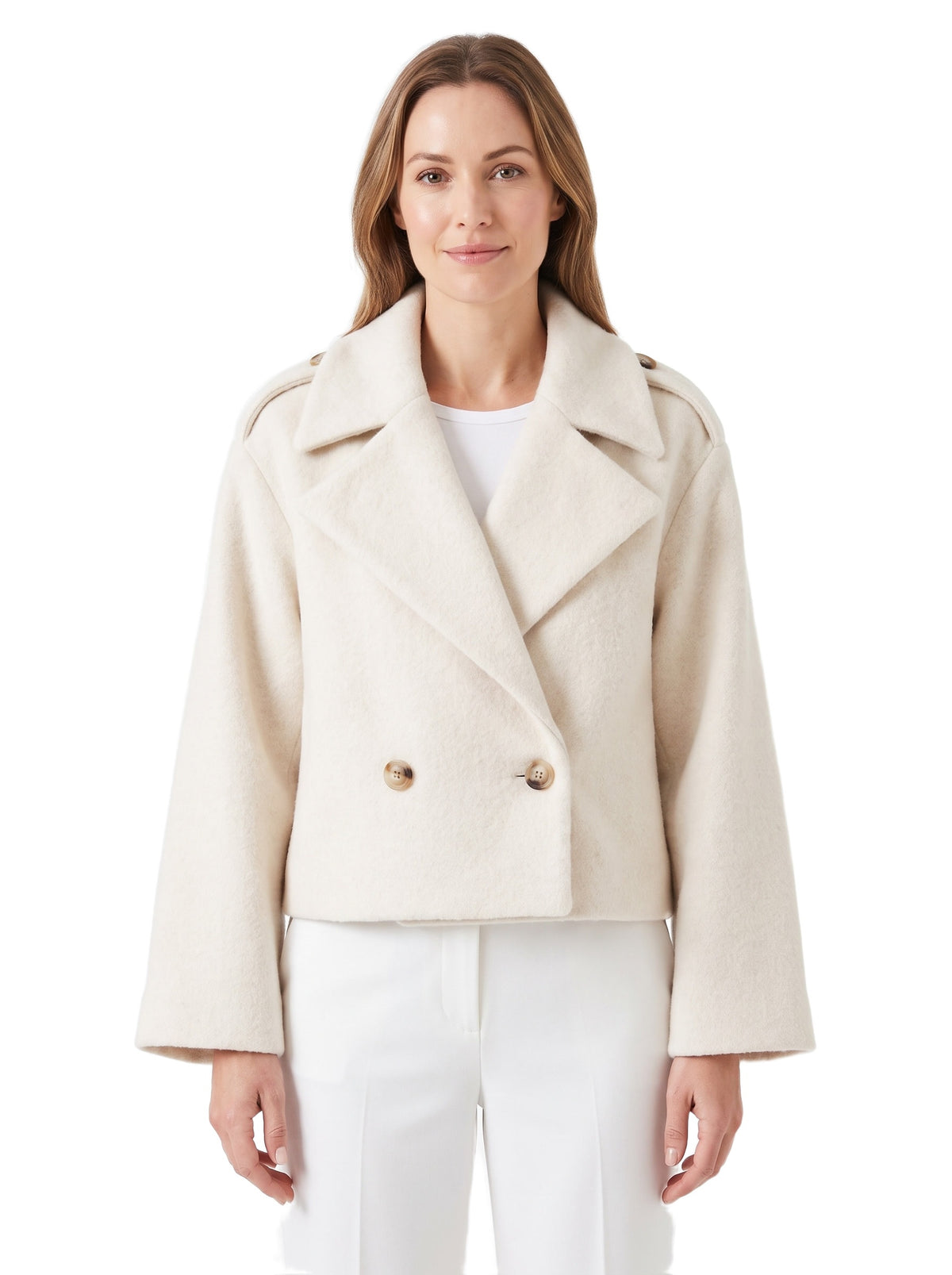 Silvia Women's Cropped Double-Breasted Coat in White